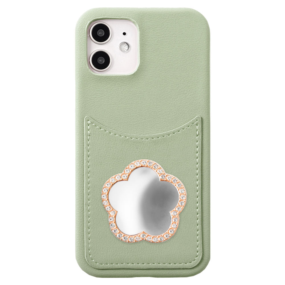 Vegan leather muted pastel smiley pocket with mirror stone back case