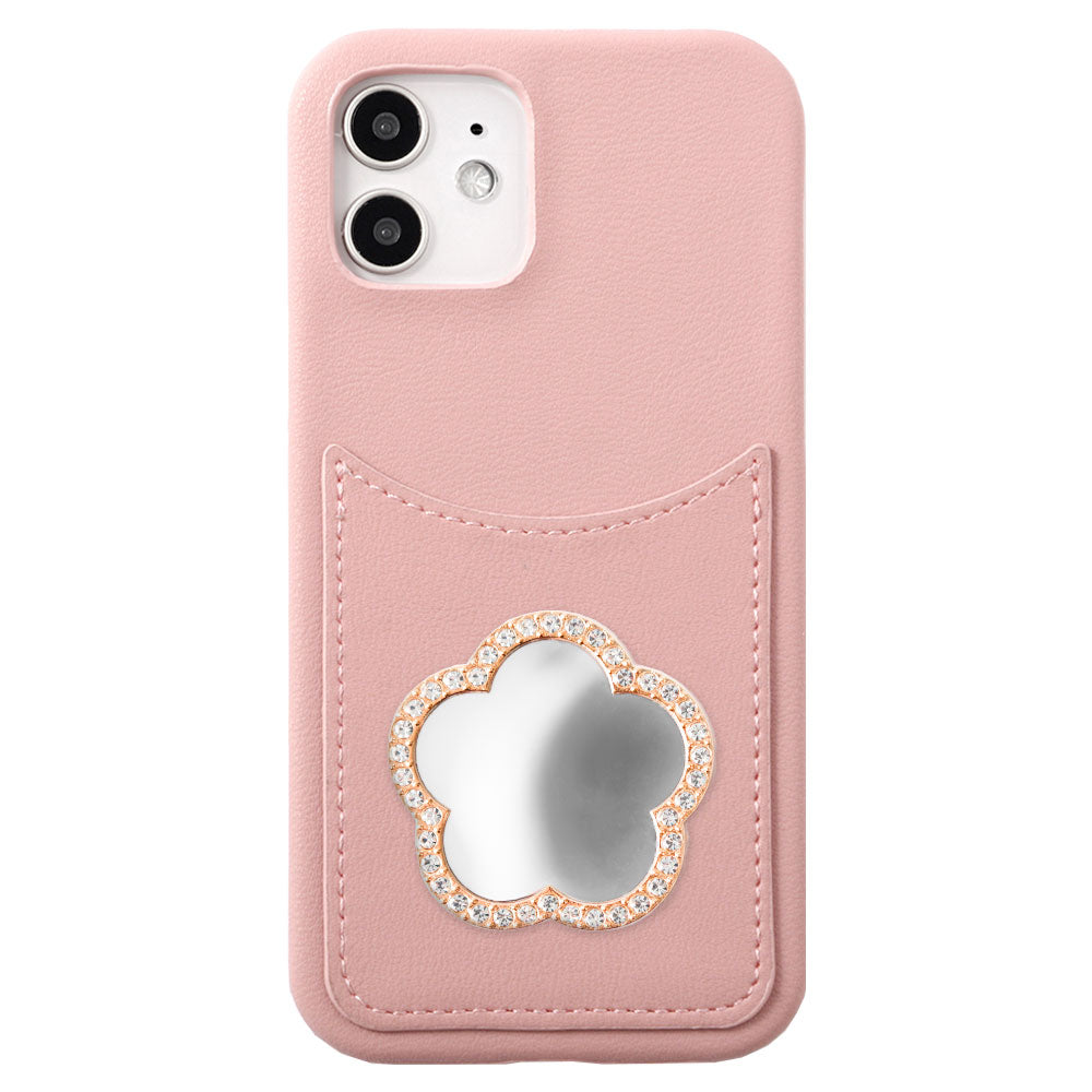 Vegan leather muted pastel smiley pocket with mirror stone back case