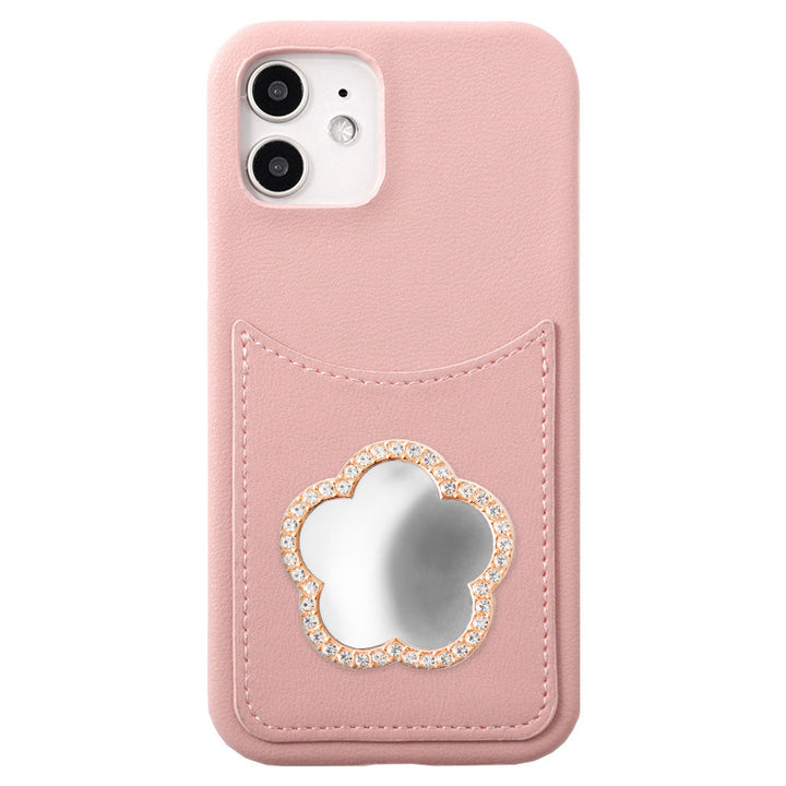 Vegan leather muted pastel smiley pocket with mirror stone back case for Google Pixel series
