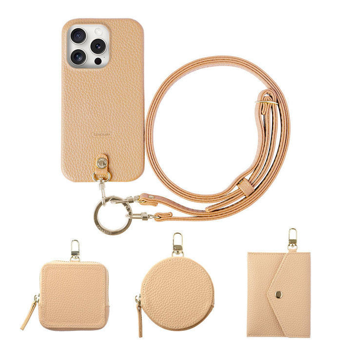 Cuir végan avec texture grainée, bandoulière et mini pochette au choix, coque arrière pour la série Galaxy