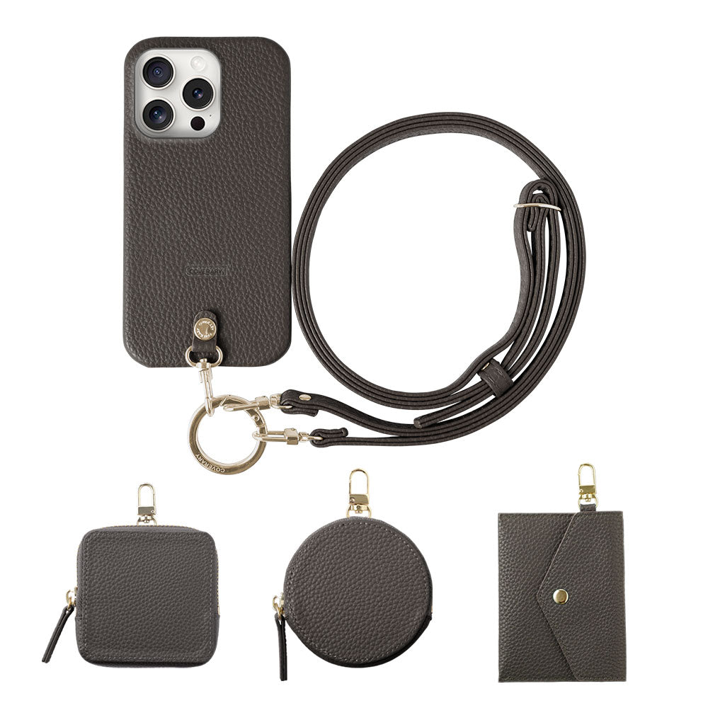 Cuir végan avec texture grainée, bandoulière et mini pochette au choix, coque arrière pour la série Galaxy