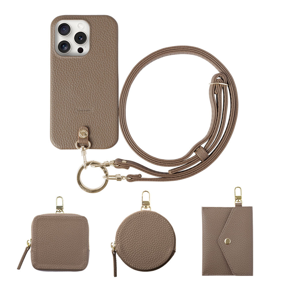 Cuir végan avec texture grainée, bandoulière et mini pochette au choix, coque arrière pour la série Galaxy