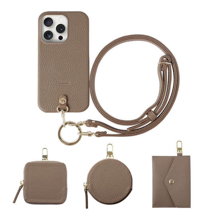 Cuir végan avec texture grainée, bandoulière et mini pochette au choix, coque arrière pour la série Galaxy