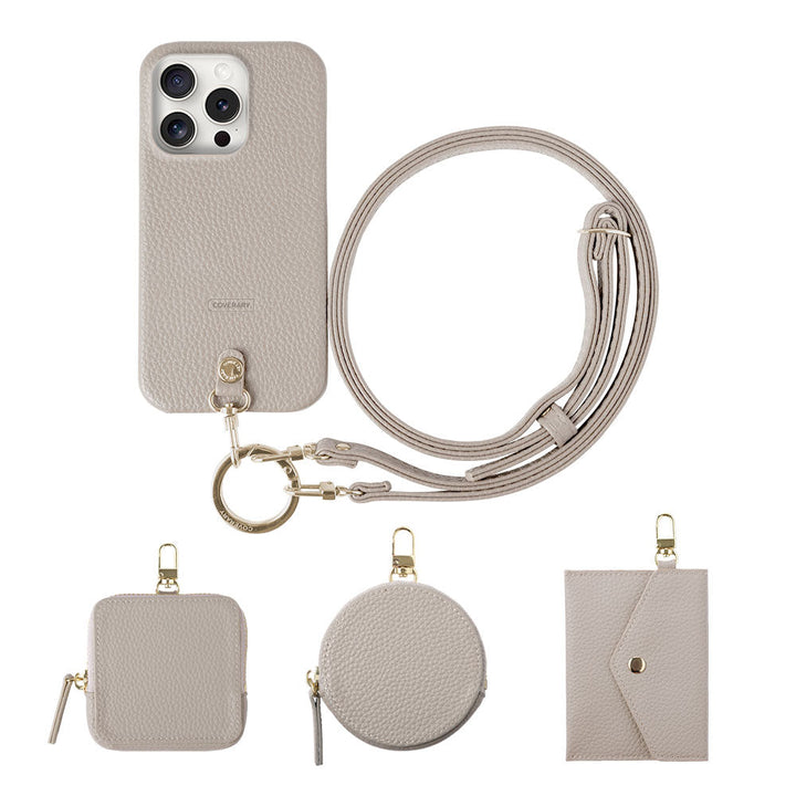 Cuir végan avec texture grainée, bandoulière et mini pochette au choix, coque arrière pour la série Galaxy