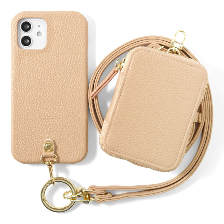 Étui arrière avec sangle d'épaule en cuir végan texturé et pochette pour gadget pour la série iPhone