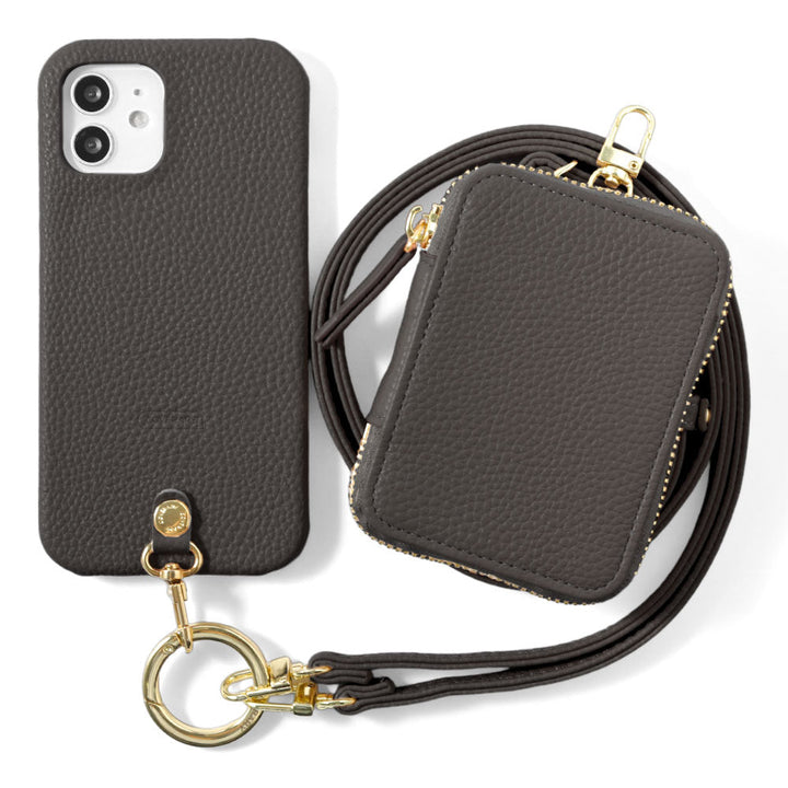 Étui arrière avec sangle d'épaule en cuir végan texturé et pochette pour gadget, série Xperia