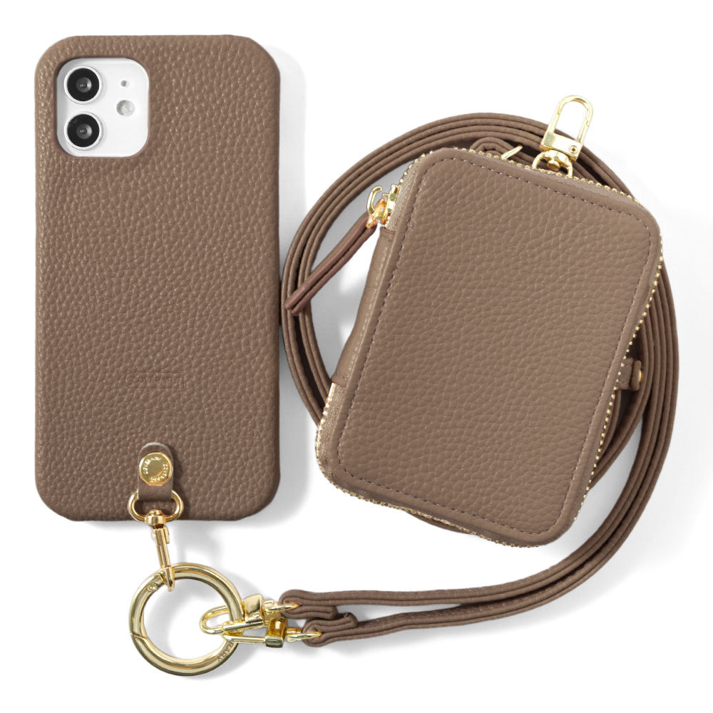 Étui arrière avec sangle d'épaule en cuir végan texturé et pochette pour gadget, série Xperia