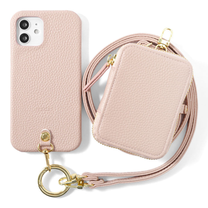 Étui arrière avec sangle d'épaule en cuir végan texturé et pochette pour gadget pour la série iPhone
