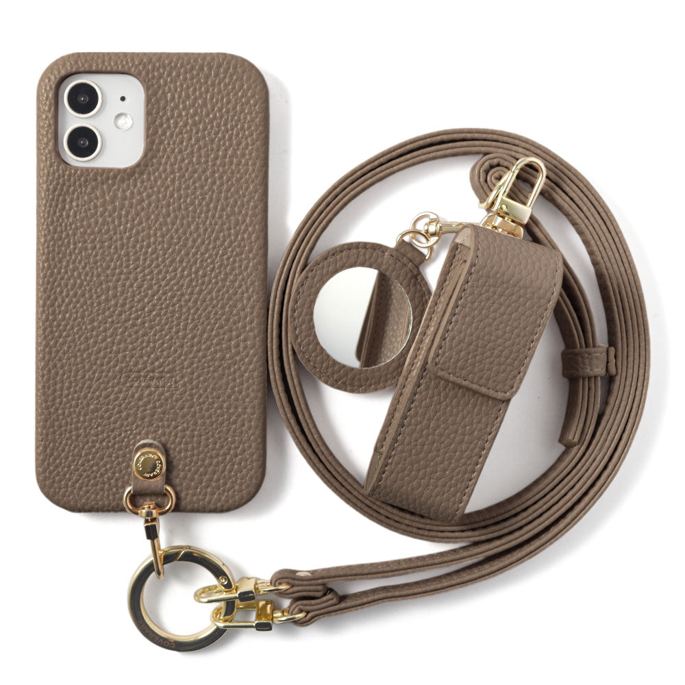 Vegan leather textured shoulder strap & lip case included back case for iPhone series