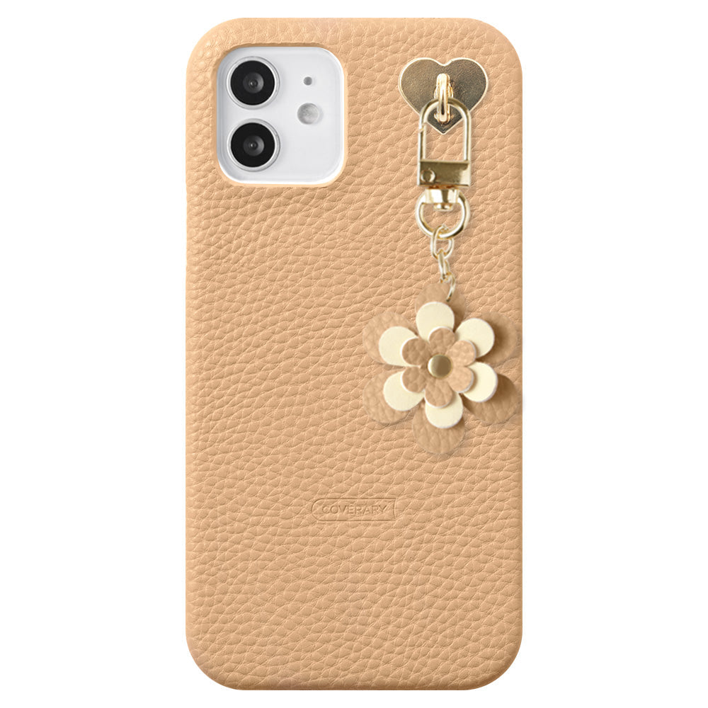 Étui arrière avec texture cuir vegan et breloque fleur pour la série AQUOS