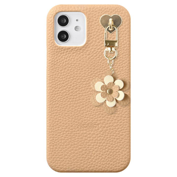 Étui arrière avec texture cuir vegan et breloque fleur pour la série AQUOS