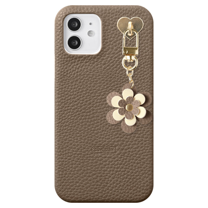 Étui arrière avec texture cuir vegan et breloque fleur pour la série AQUOS