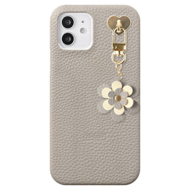 Étui arrière avec texture cuir vegan et breloque fleur pour la série AQUOS