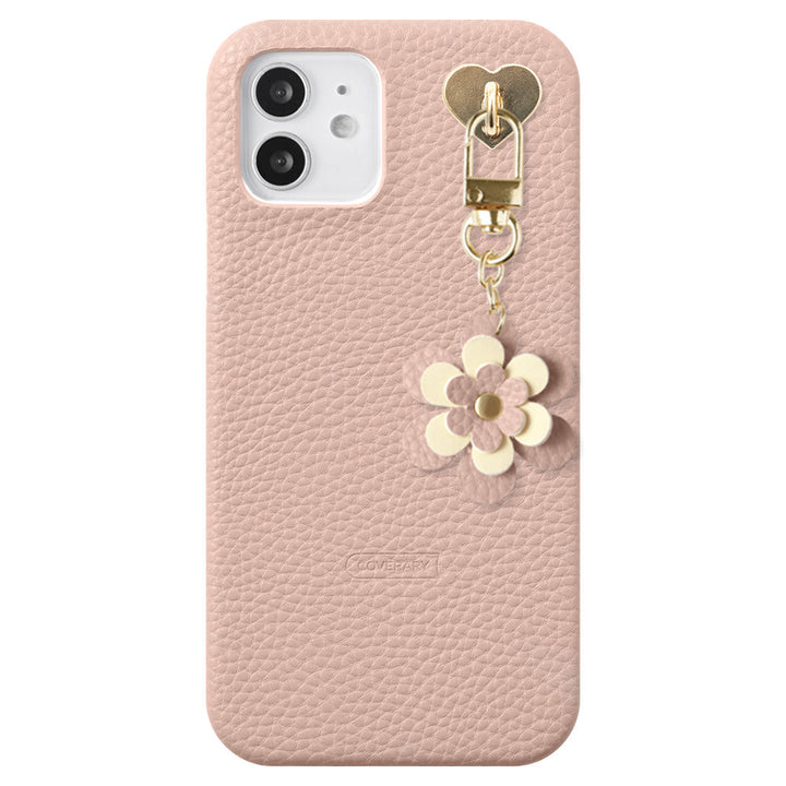 Étui arrière avec texture cuir vegan et breloque fleur pour la série AQUOS