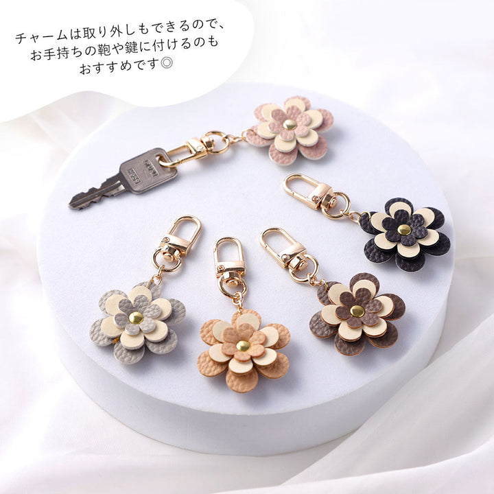 ヴィーガンレザー シボ加工 フラワーチャーム付き 背面ケース Google Pixelシリーズ