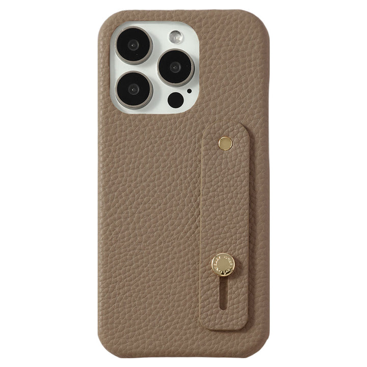 Vegan leather textured finish with finger belt back case for iPhone series