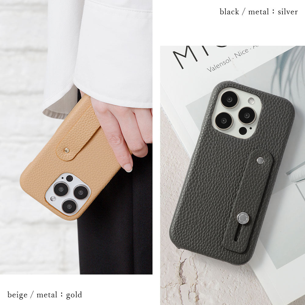 Vegan leather textured finish with finger belt back case