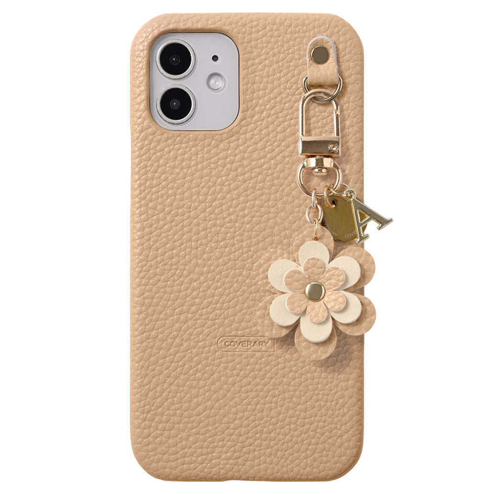 Cuir végan embossé Charm fleur Médaille Décoration initiale Coque arrière