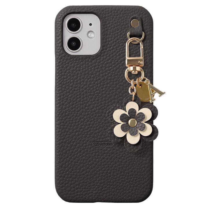 Cuir végan embossé Charm fleur Médaille Décoration initiale Coque arrière