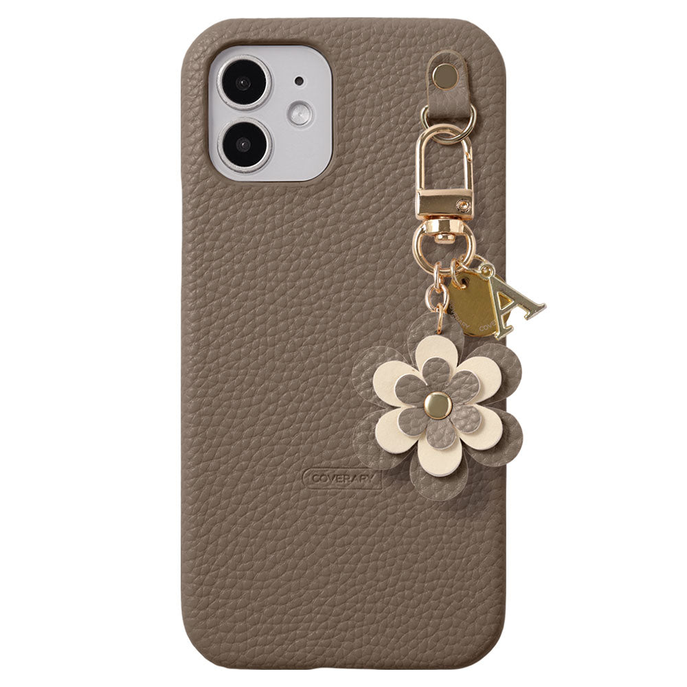 Cuir végan embossé Charm fleur Médaille Décoration initiale Coque arrière