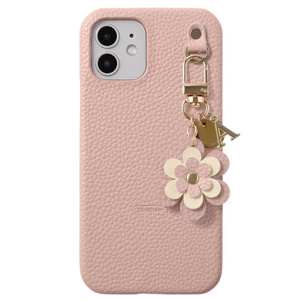 Cuir végan embossé Charm fleur Médaille Décoration initiale Coque arrière