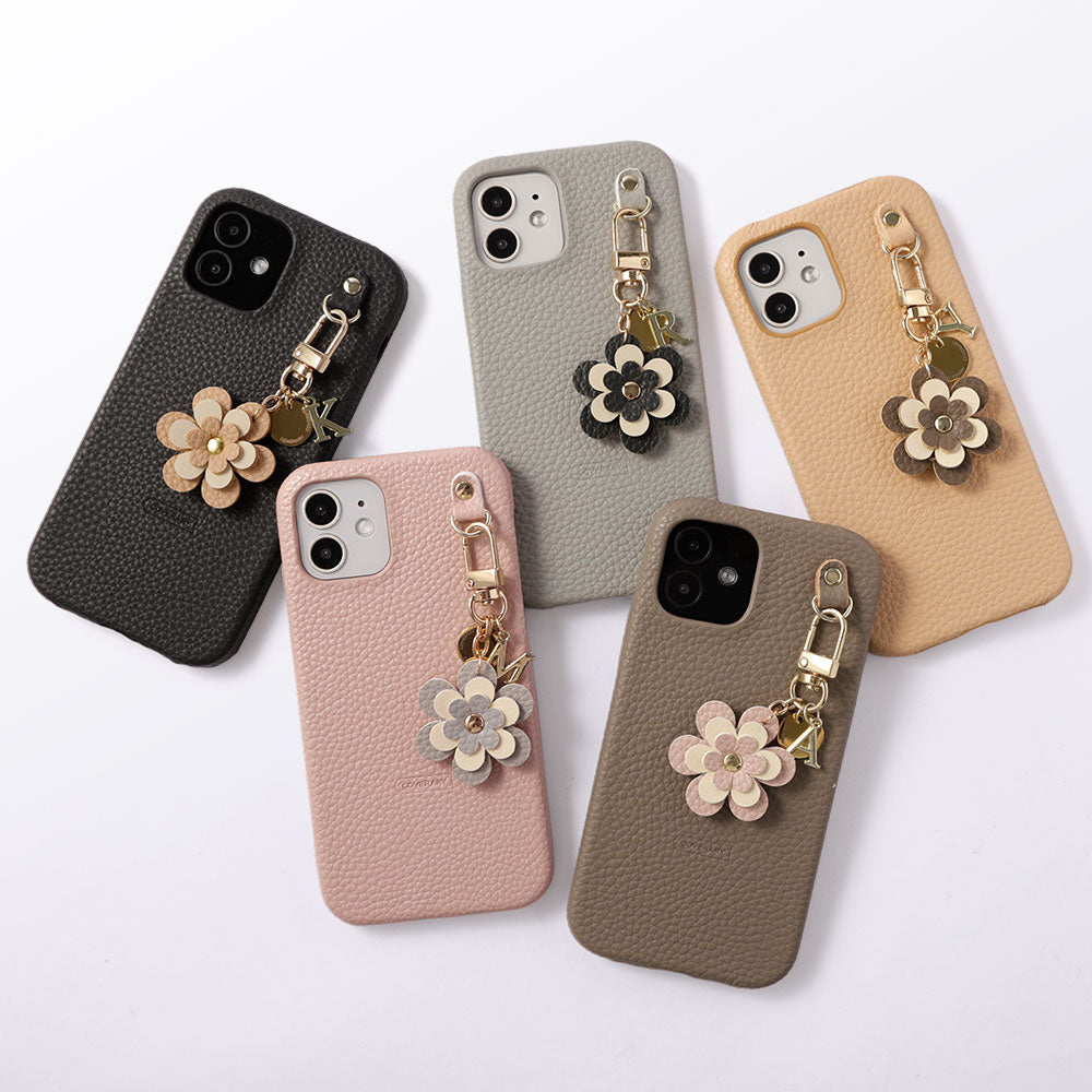 Cuir végan embossé Charm fleur Médaille Décoration initiale Coque arrière