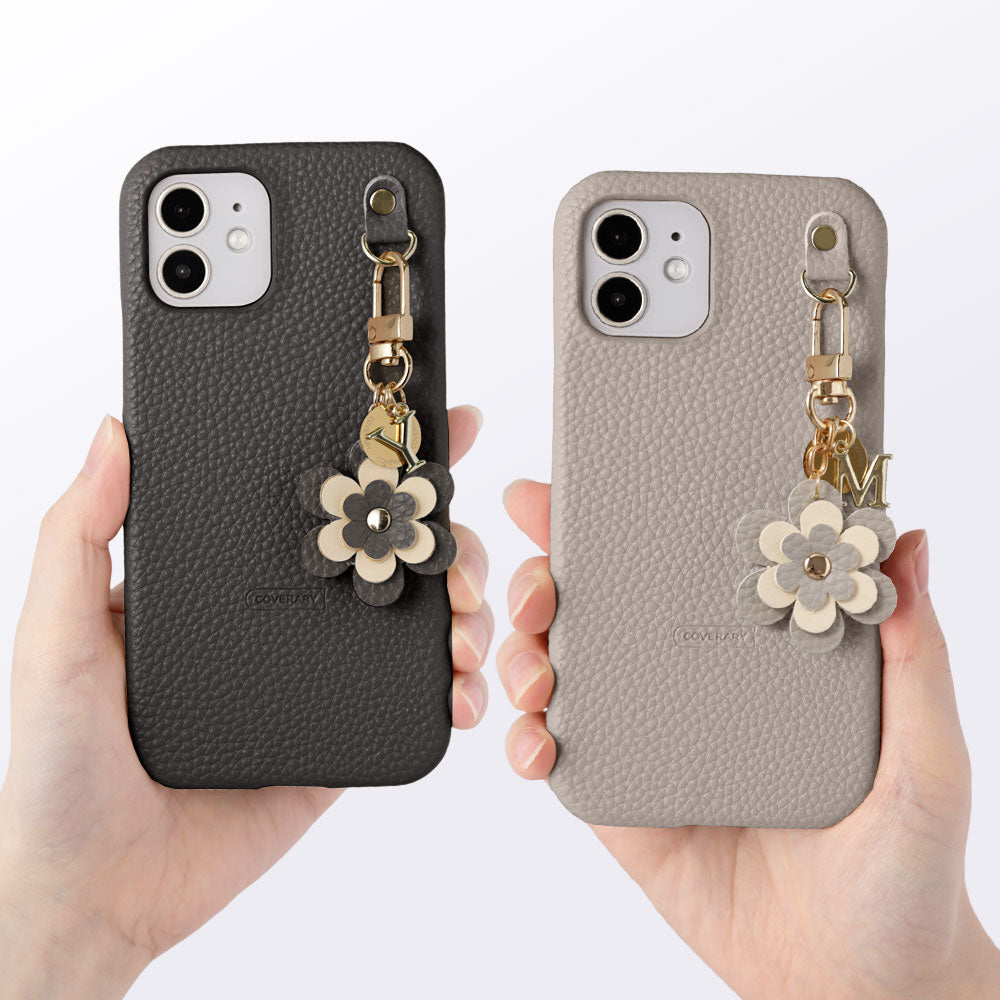 Cuir végan embossé Charm fleur Médaille Décoration initiale Coque arrière