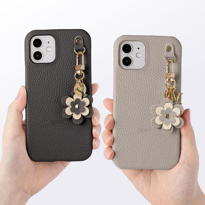 Cuir végan embossé Charm fleur Médaille Décoration initiale Coque arrière