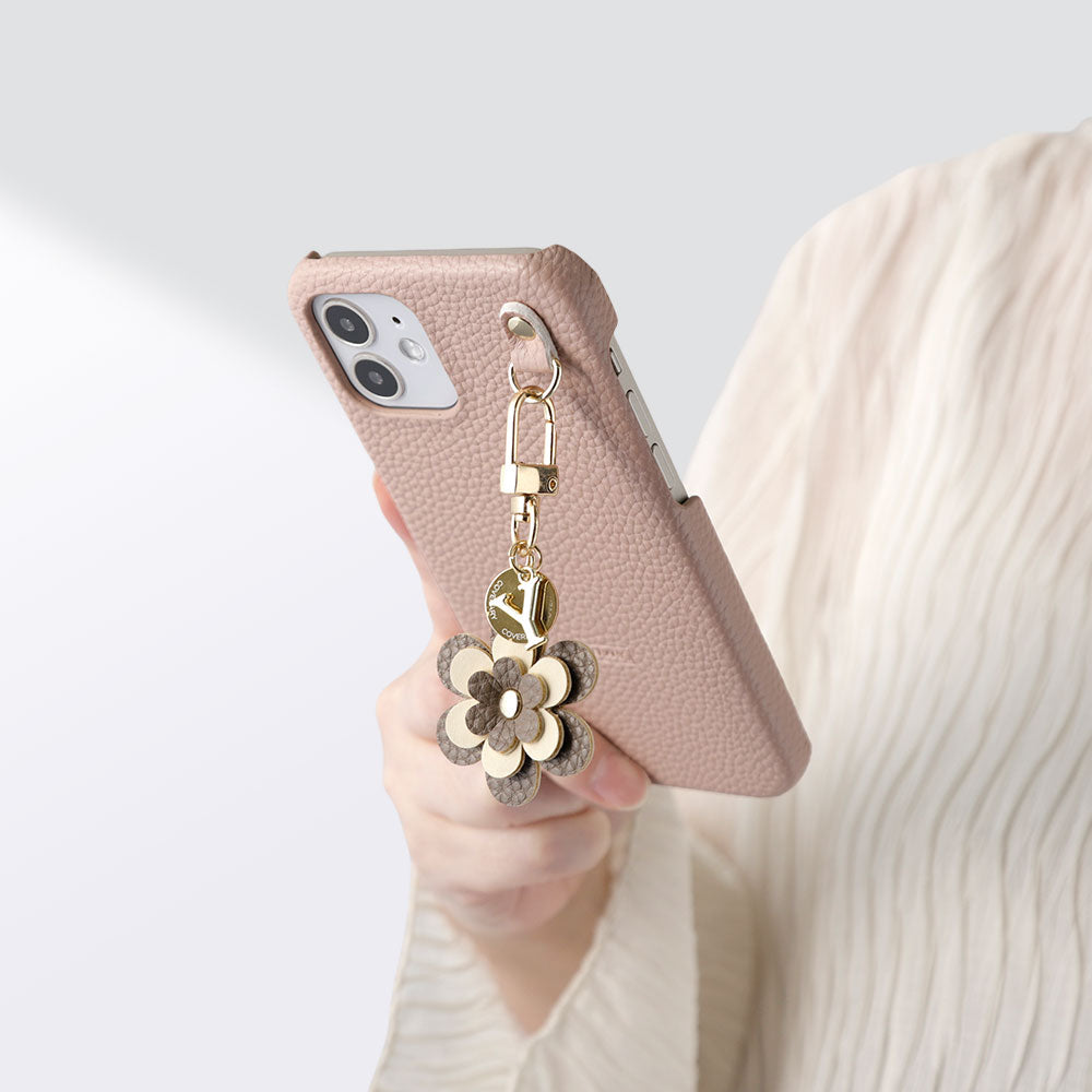 Cuir végan embossé Charm fleur Médaille Décoration initiale Coque arrière