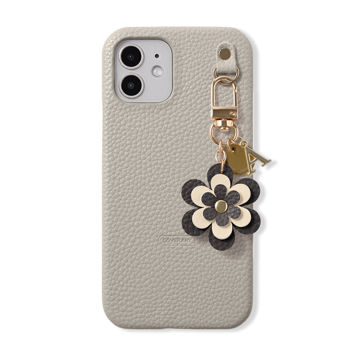Cuir végan embossé Charm fleur Médaille Décoration initiale Coque arrière