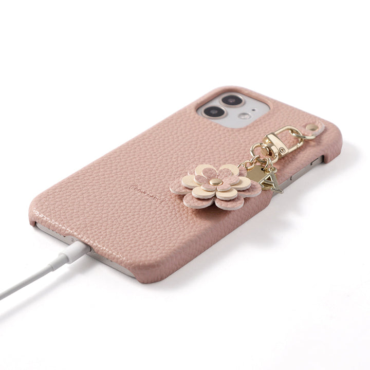 Cuir végan embossé Charm fleur Médaille Décoration initiale Coque arrière