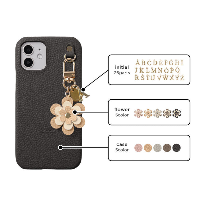 Cuir végan embossé Charm fleur Médaille Décoration initiale Coque arrière