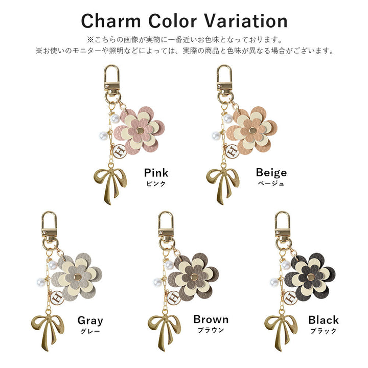 Étui arrière en cuir végan texturé avec breloque fleur, ruban et décoration initiale