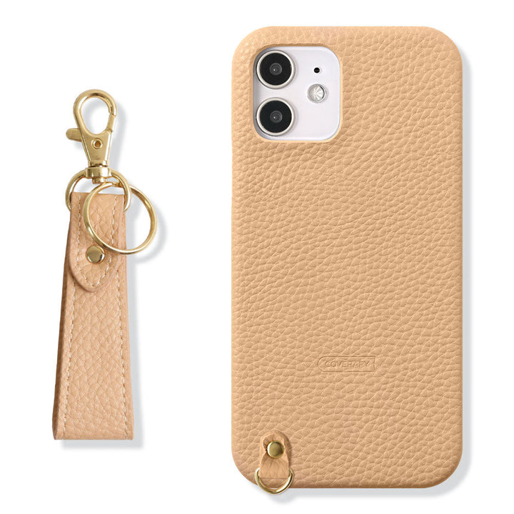 Vegan leather textured finish with finger strap back case for iPhone series
