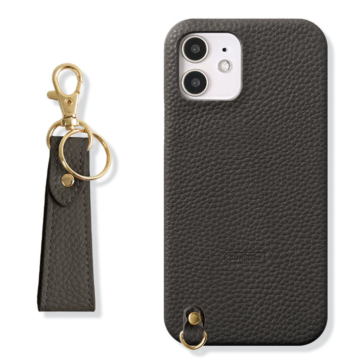 Vegan leather textured finish with finger strap back case for iPhone series