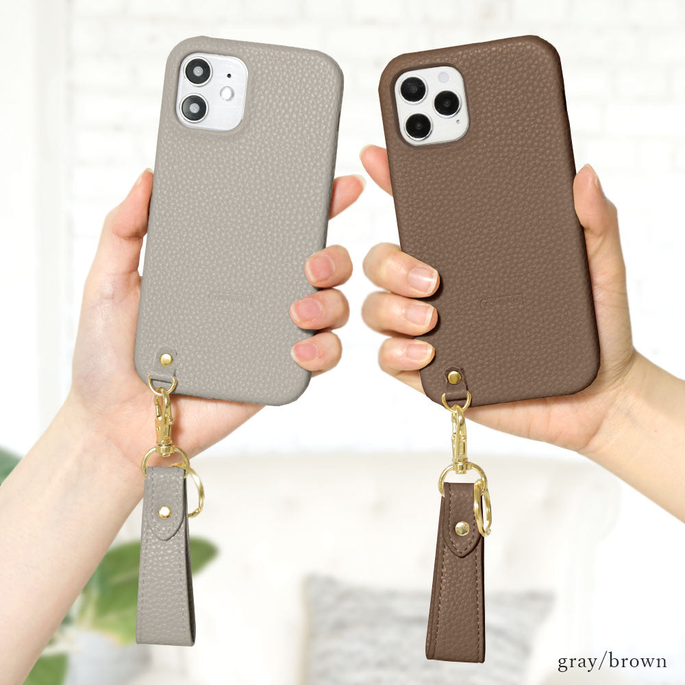 Vegan leather textured finish with finger strap back case for iPhone series