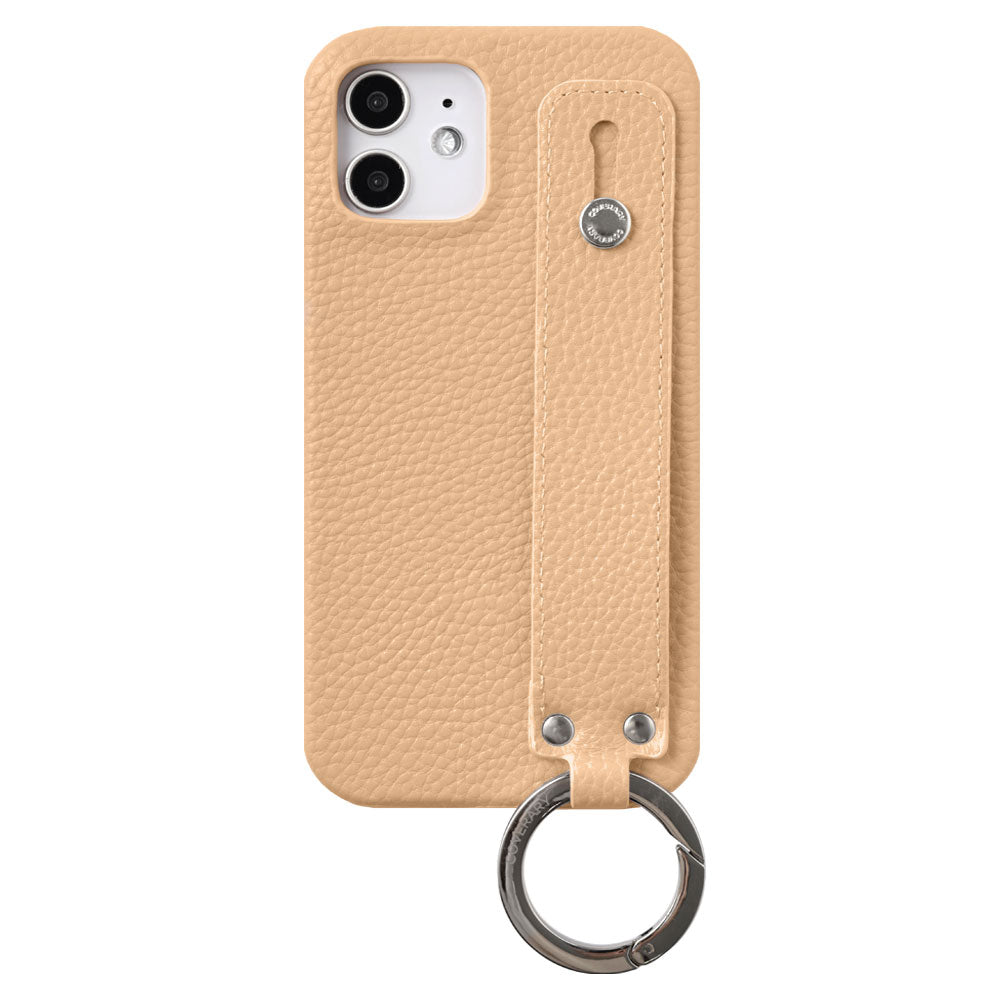 Vegan leather with embossed texture, hand strap attached, back case for AQUOS series