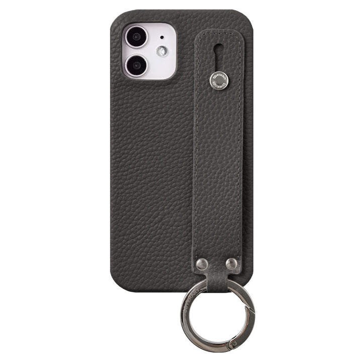 Vegan leather with embossed texture, hand strap attached, back case for AQUOS series