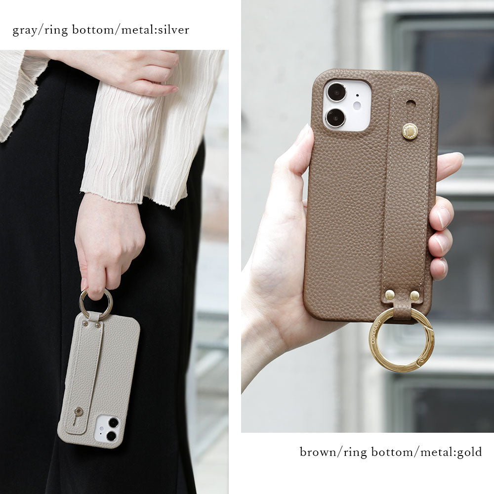 Vegan leather with embossed texture, hand strap attached, back case for AQUOS series