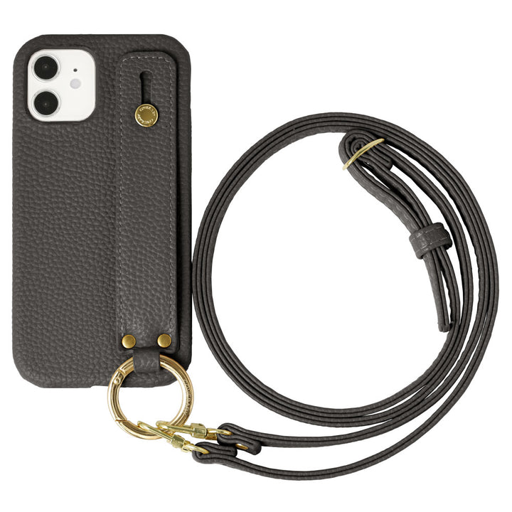 Vegan leather textured hand belt & shoulder strap attached back case