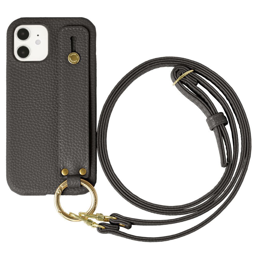 Étui arrière avec ceinture de main et sangle d'épaule en cuir végan texturé pour la série AQUOS