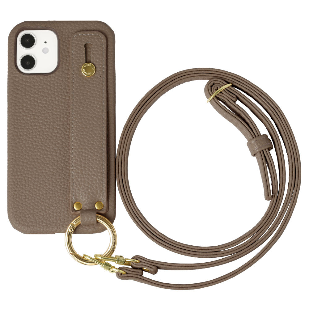 Vegan leather textured hand belt & shoulder strap attached back case