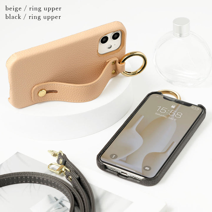 Étui arrière avec ceinture de main et sangle d'épaule en cuir végan texturé pour la série Xperia