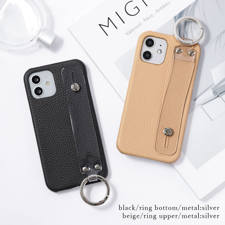 Cuir végan embossé avec sangle de main en matériau transparent, coque arrière pour la série Xperia