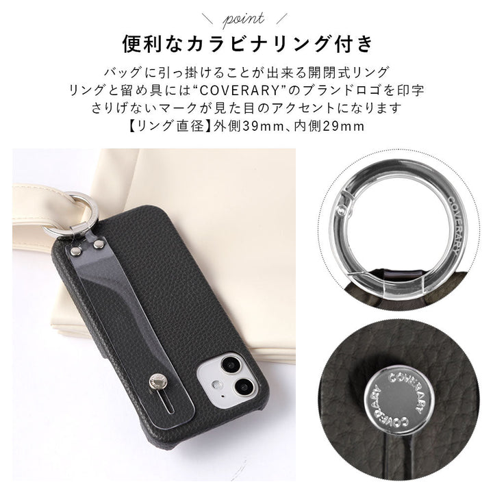 ヴィーガンレザー シボ加工  クリア素材ハンドベルト付き 背面ケース iPhoneシリーズ