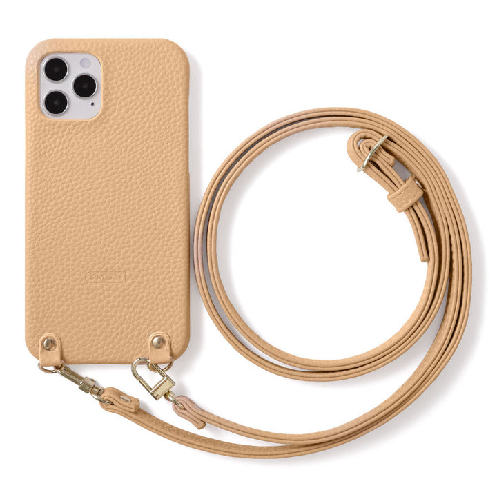 Vegan leather with embossed texture, shoulder strap included, back case for iPhone series