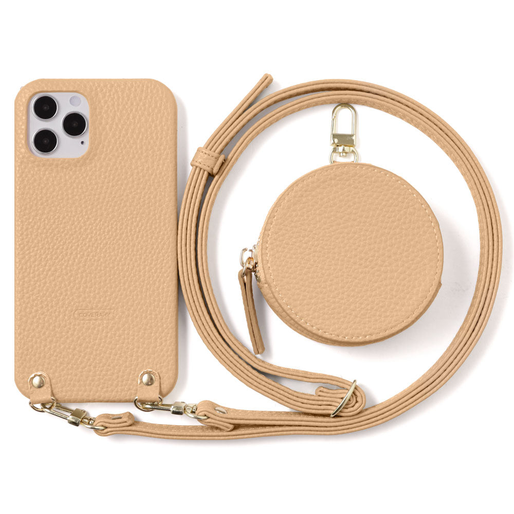 Cuir végan grainé avec bandoulière et pochette ronde, coque arrière pour la série Xperia