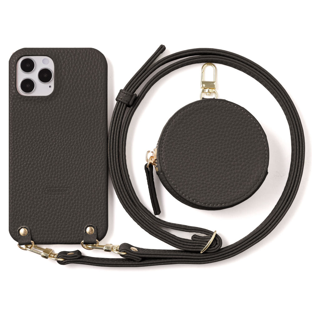 Cuir végan grainé avec bandoulière et pochette ronde, coque arrière pour la série Xperia
