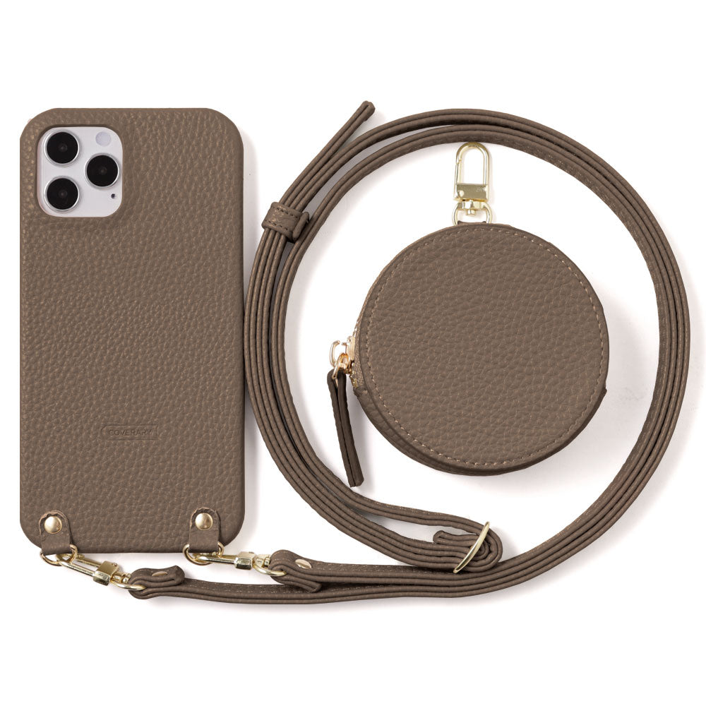Cuir végan grainé avec bandoulière et pochette ronde, coque arrière pour la série Xperia