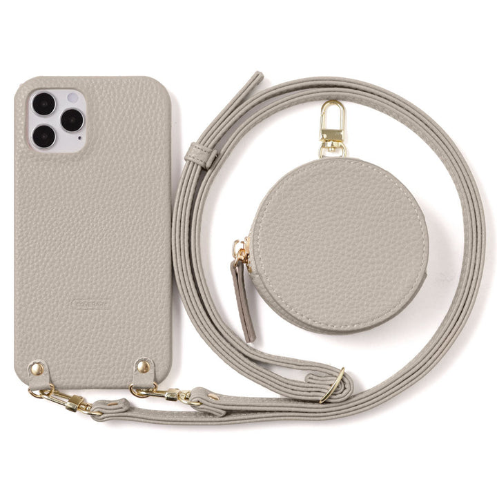 Cuir végan grainé avec bandoulière et pochette ronde, coque arrière pour la série Xperia